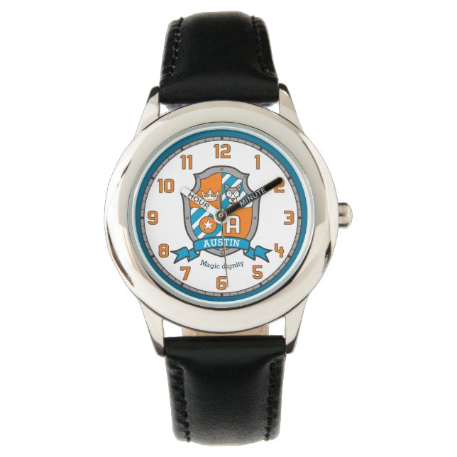 Austin boys name meaning crest wolf orange watch (Front)