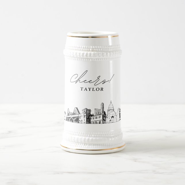 Austin Bridal Party Gift Skyline Personalised Beer Stein (Center)