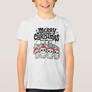Austin City Texas Merry Christmas Cats USA Tri-Blend Shirt