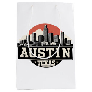 Austin City Texas Skyline Retro Black & White Art Medium Gift Bag
