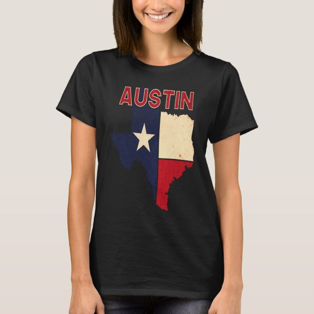 Austin City Texas Texan Flag Map T-Shirt (Front)