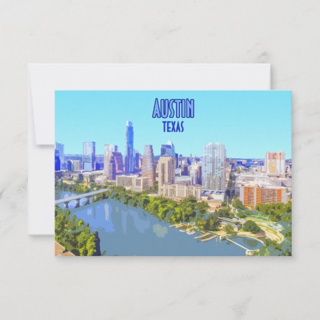 Austin Downtown Texas Vintage Flat Card (Front)