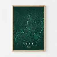 Austin Emerald Map Print Texas City Poster Gift