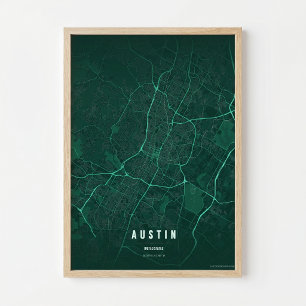Austin Emerald Map Print Texas City Poster Gift
