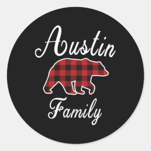 Austin Family Bear Red Plaid Christmas Pajama Men Classic Round Sticker