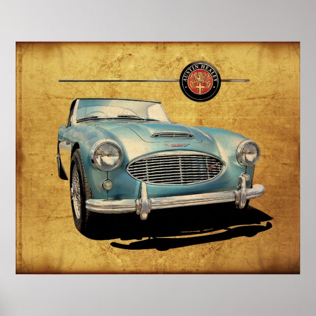 Austin Healey 3000 blue on white Poster (Front)