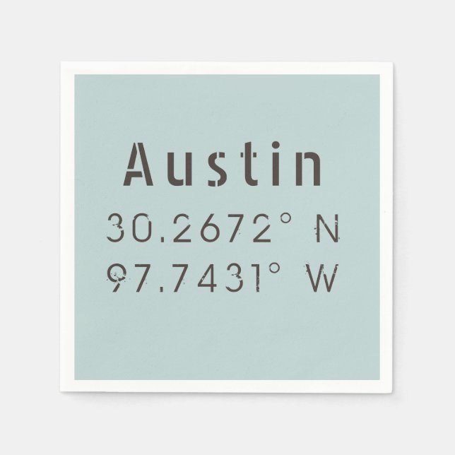 Austin Latitude Longitude Napkin (Front)