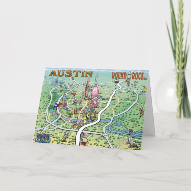 Austin Round Rock Texas Fun Map Card (Front)