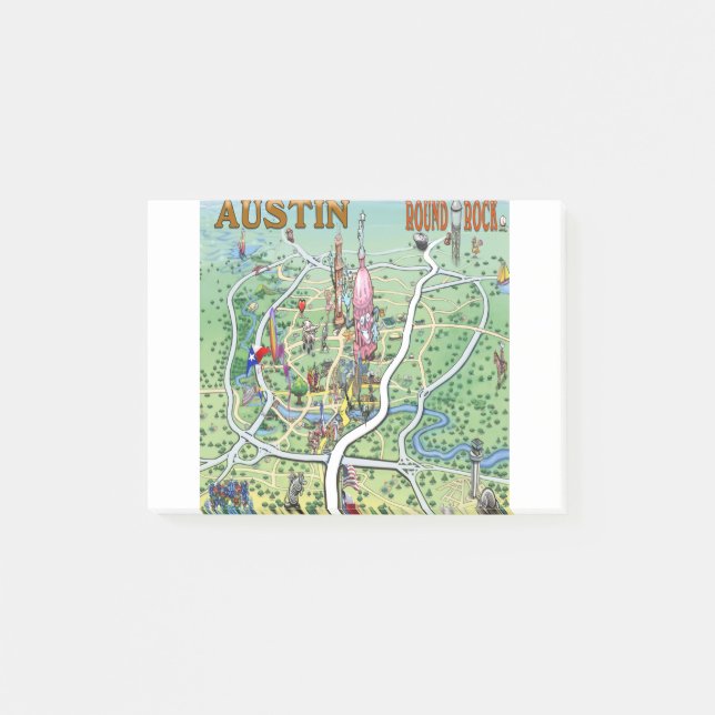 Austin Round Rock Texas Fun Map Post-it Notes (Front)