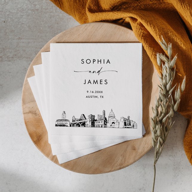 Austin Skyline Modern Wedding Cocktail Napkin (Creator Uploaded)