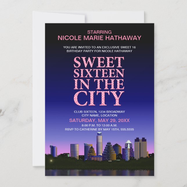 Austin Skyline Sweet Sixteen Movie Party Invitation (Front)