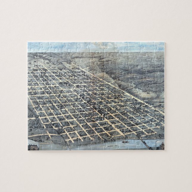 Austin, Texas Antique Aerial City Map from 1873 Jigsaw Puzzle (Horizontal)