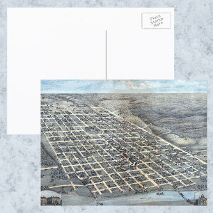 Austin, Texas Antique Aerial City Map from 1873 Postcard