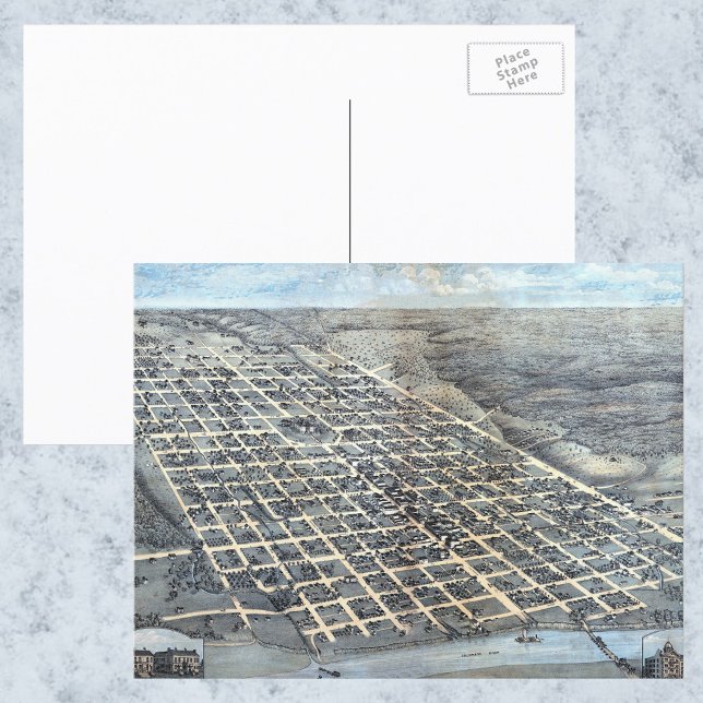 Austin, Texas Antique Aerial City Map from 1873 Postcard (Creator Uploaded)