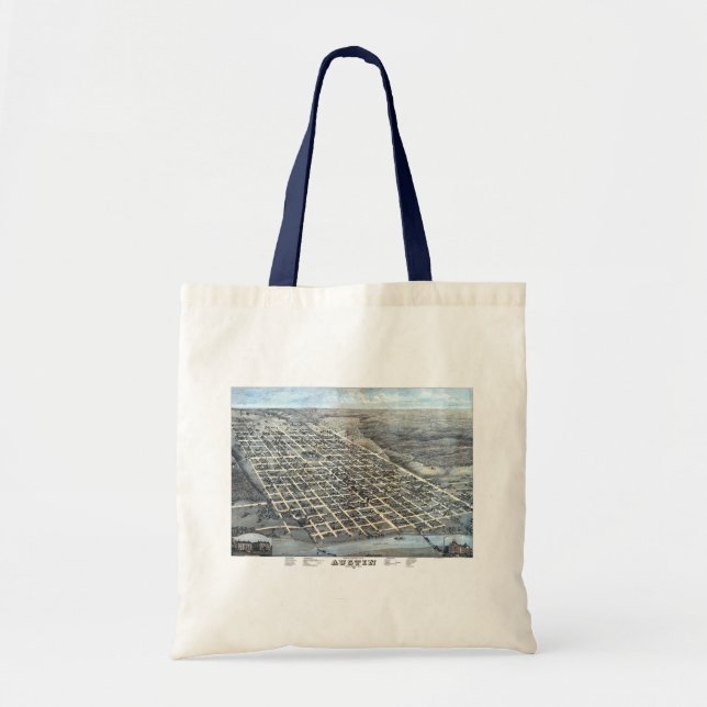 Austin, Texas Antique Aerial City Map from 1873 Tote Bag (Front)