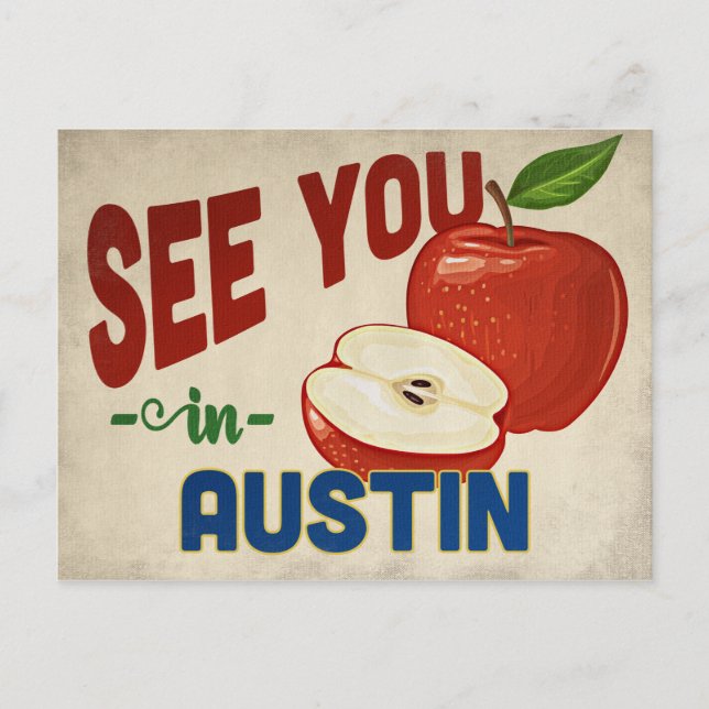 Austin Texas Apple - Vintage Travel Postcard (Front)