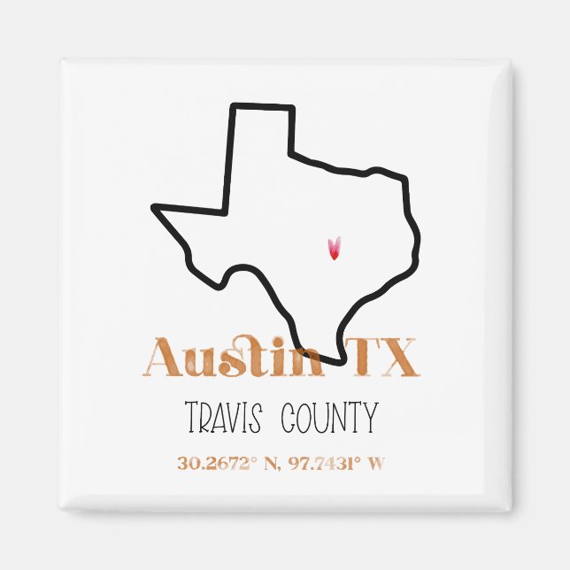 Austin Texas Burnt Orange Fridge Magnet (Front)
