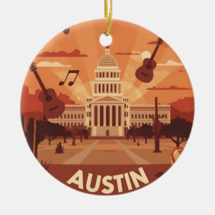 Austin Texas Capitol Building Music City Ceramic Tree Decoration