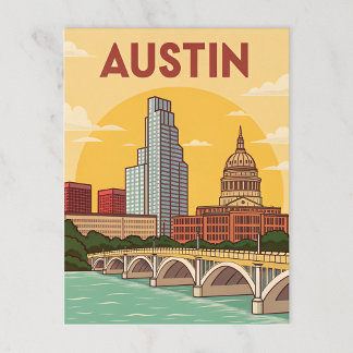 Austin, Texas: Capitol City Illustration Postcard