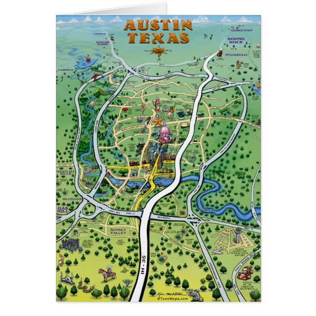 Austin Texas Cartoon Map (Front)
