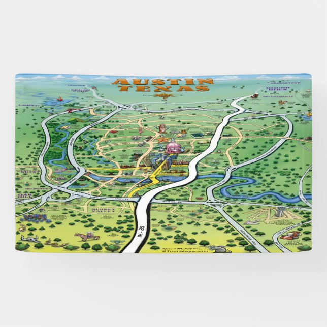 Austin Texas Cartoon Map Banner (Horizontal)