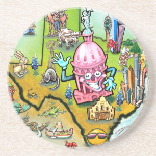 Austin Texas Cartoon Map Coaster