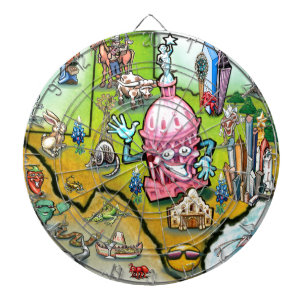 Austin Texas Cartoon Map Dartboard