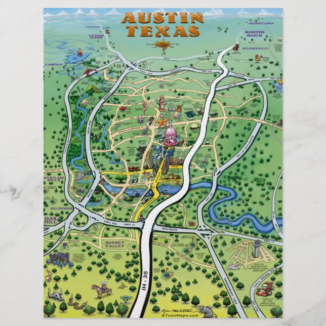 Austin Texas Cartoon Map Flyer (Front)