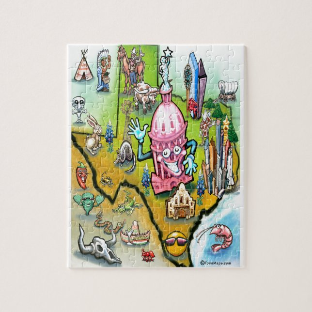 Austin Texas Cartoon Map Jigsaw Puzzle (Vertical)