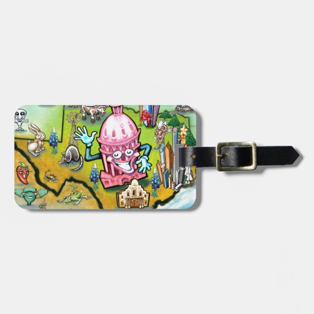 Austin Texas Cartoon Map Luggage Tag (Front Horizontal)