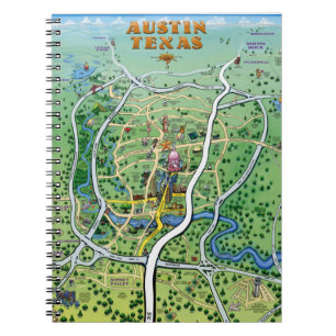 Austin Texas Cartoon Map Notebook