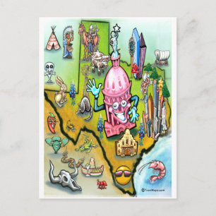 Austin Texas Cartoon Map Postcard