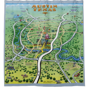Austin Texas Cartoon Map Shower Curtain