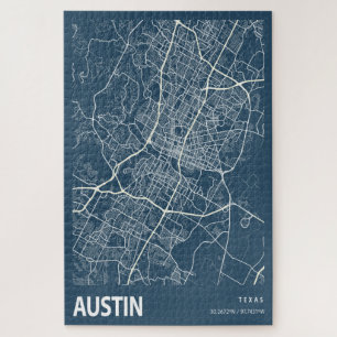 Austin Texas City Map Line Art Blue Print Jigsaw Puzzle