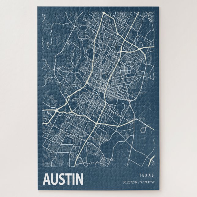 Austin Texas City Map Line Art Blue Print Jigsaw Puzzle (Vertical)