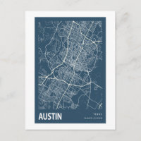 Austin Texas City Map Line Art Blue Print