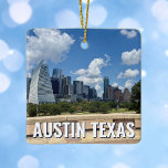 Austin Texas City Skyline Photography Christmas Ceramic Ornament<br><div class="desc">This modern Austin Texas Christmas ornament features beautiful blue sky and clouds above the city skyline. All of the new buildings against the pretty green trees that epitomises the beauty of the urban downtown and nature of the place. Great travel keepsake gift for a visitor or a local Austinite that...</div>