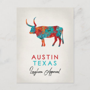 Austin Texas Colourful Longhorn Postcard