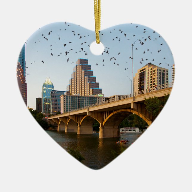 Austin, Texas Congress Bridge Bats Ceramic Tree Decoration (Front)
