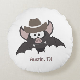 Austin Texas Cowboy Bat Round Cushion
