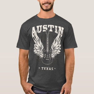 Austin Texas Distressed Guitar Angel Wings Music T-Shirt
