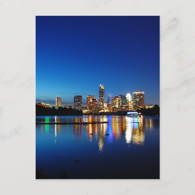 Austin Texas Downtown Night Skyline Ladybird Lake Postcard (Front)