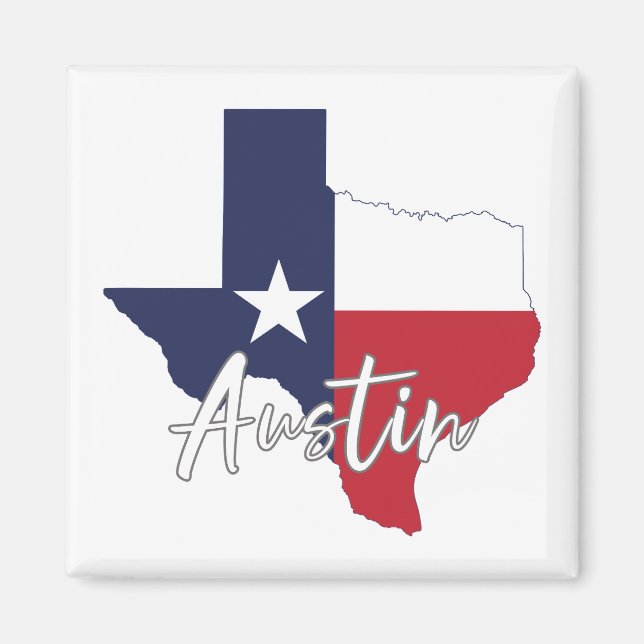 Austin, Texas Flag Map Magnet (Front)