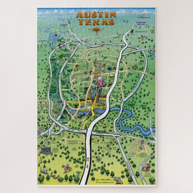 Austin Texas Fun Map Jigsaw Puzzle (Vertical)
