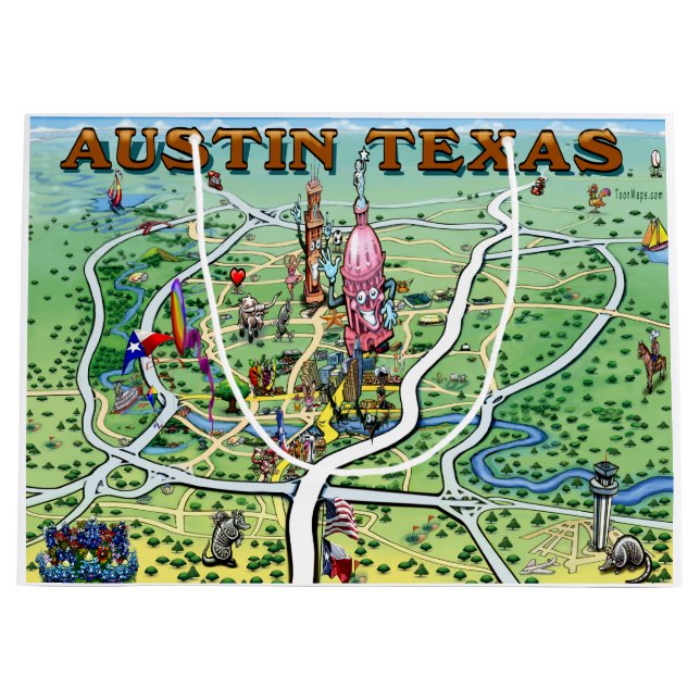Austin Texas Fun Map Large Gift Bag (Front)