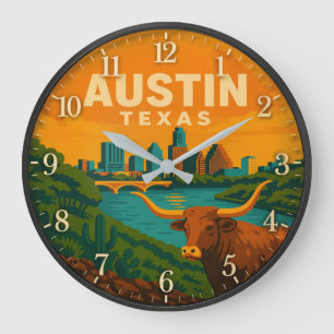 Austin Texas Longhorn Riverfront Large Clock
