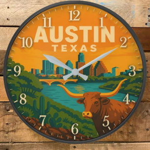Austin Texas Longhorn Riverfront Large Clock