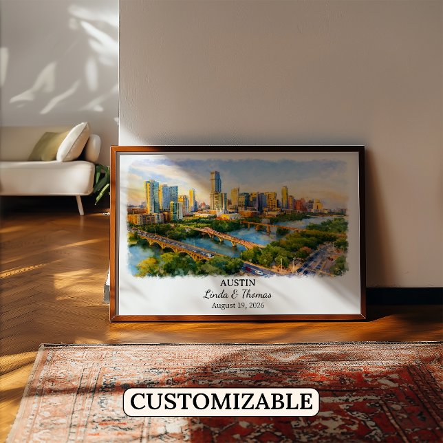 Austin Texas Poster, Watercolor, Custom Poster (Creator Uploaded)