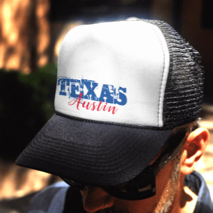 Austin Texas Red Blue Typography Trucker Hat