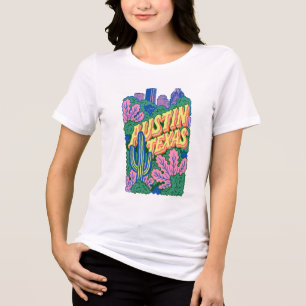 Austin Texas Retro Colourful Cityscape Cactus T-Sh Tri-Blend Shirt